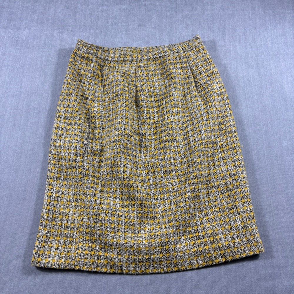 Metrostyle Pencil Skirt Womens 8 Yellow Tweed Straight Knee Length Office Wear